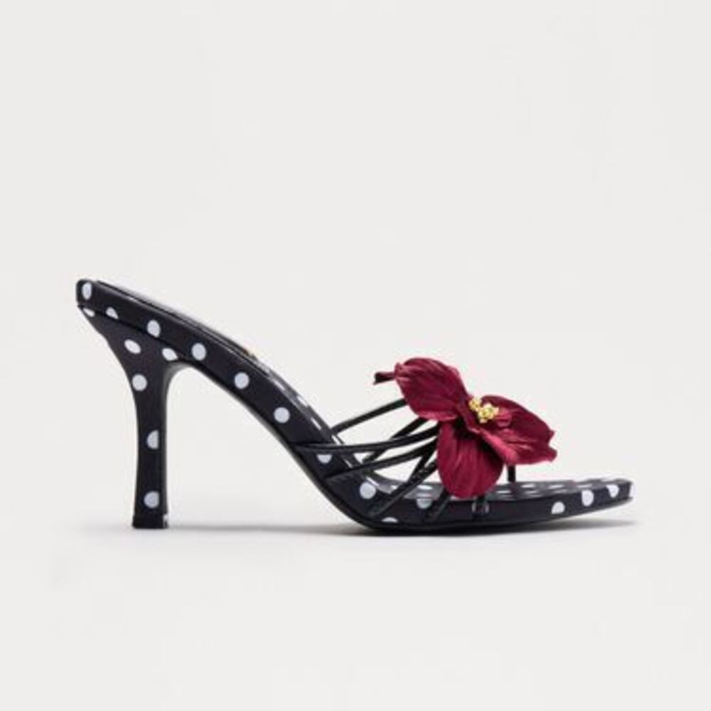 Suzette Flower Mules - Black/White - 9